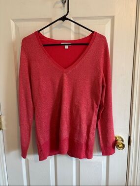 Women's V-Neck Glitter Knit Sweater - Pink